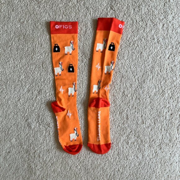 NEW NWOT FIGS Compression Trauma Llama Socks Size S Small Orange - Picture 1 of 5
